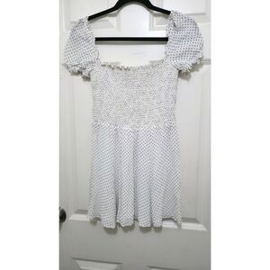 Reformation Women's Polka Dot Smocked Off-Shoulder Mini Dress Puff Sleeves Size